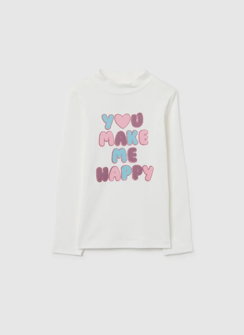 او في اس OVS Girls' White Pure Cotton Regular Fit Top